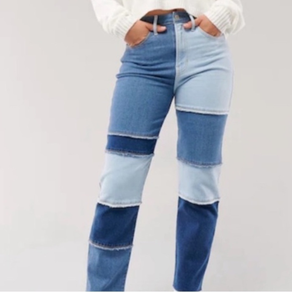 Like New Hollister straight leg Patchwork Blue Jeans 29 x 25